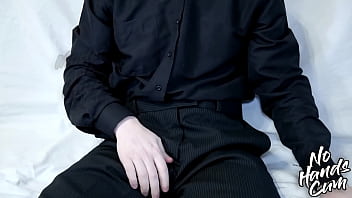 Big smooth shaven cock close up shows the ability to get an orgasm without the help of hands