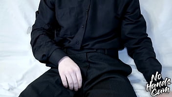 Big smooth shaven cock close up shows the ability to get an orgasm without the help of hands