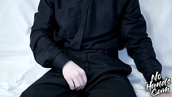 Big smooth shaven cock close up shows the ability to get an orgasm without the help of hands