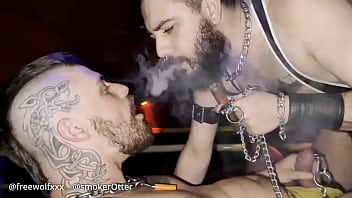 The leather handler and his obedient smoker part iismokerotter handles freewolfxxx by his cock piercing in this hot sm