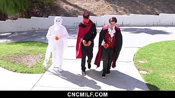 Stepson and his friends dressed like ghosts fuck gangbang his stepmom cncmilf