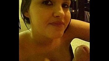 Big tit brunette gives a pov blowjob to a big cock