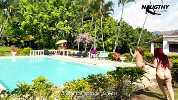 Lesbians enjoying the pool and having sex