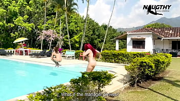 Lesbians enjoying the pool and having sex