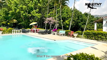 Lesbians enjoying the pool and having sex