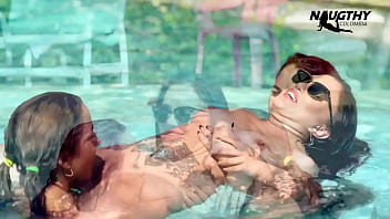 Lesbians enjoying the pool and having sex