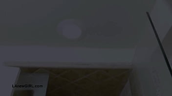 Aspiring teen brunette took a shower