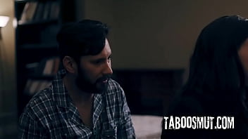 Petite brunette babe kiss sex doll while being fucked by a lonely man