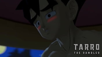 Gohan se coge a su madre mientras su padre los mira