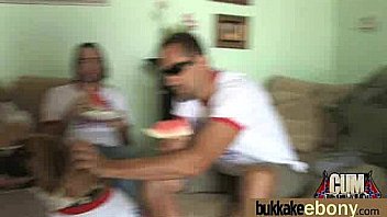 Hot ebony chick in interracial gangbang 27