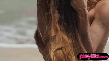 Petite blonde ukrainian milf reveals her perky boobs outdoors