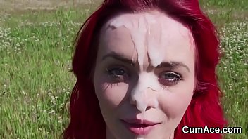 Flirty idol gets jizz load on her face gulping all the semen