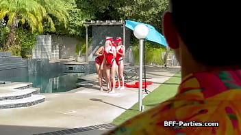 Swimsuit girlfriends on cpr practice sharing hard dick