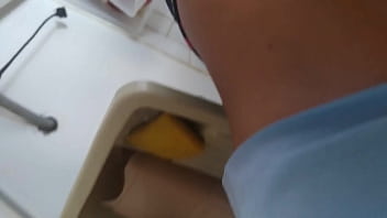 While she washes he puts it in