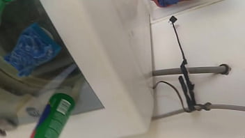 While she washes he puts it in