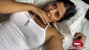 Lina henao's roommate catches her watching porn and they have rough sex pussy milk
