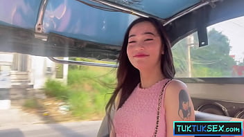Petite asian teen from thailand tuk tuk and hard white cock ride