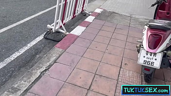 Petite asian teen from thailand tuk tuk and hard white cock ride