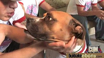 Ebony babe sucks too many white cocks 1