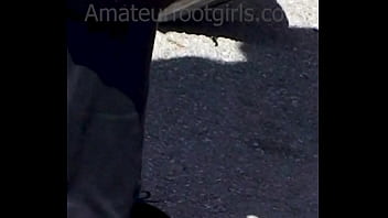 A friend slips with her sweaty nylons feet out of her sweaty ballerina flats shoes