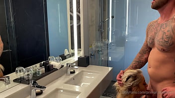 Blonde hair gets fucked hard in bathroom