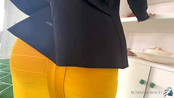 Sexy real estate business woman used in a luxury house pressed tits on the window