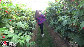 Public blowjob at strawberry farm with cum in mouth