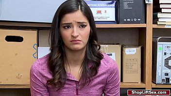 Brunette shoplifter sucks officers cock and gets fucked