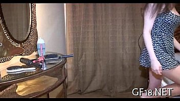 Pretty legal age teenager girl stands doggy fashion