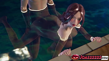 Hot nakai yukino bikini 3d hentai standing sex on swimming mattress squat riding big dick and doggy style in water with cum inside tight pussy a lot of sperm in honey select 2
