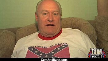 Cum slut introduced to bukkake 15