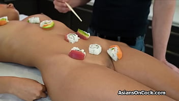 Body sushi session with pussy drilling Body sushi session with pussy drilling