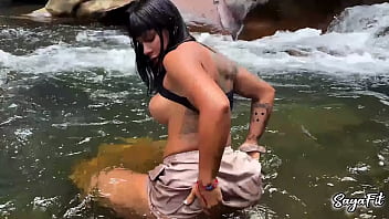 My stepbrother takes me to the river and i fuck him in public with my big ass sayafit