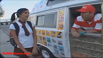 Icecream truck blond short haired teen fucked eats cumcandy