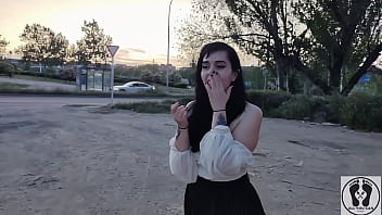 Nerdy girl gives car blowjob pov cum in mouth cum walking