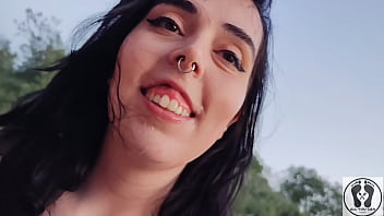 Nerdy girl gives car blowjob pov cum in mouth cum walking