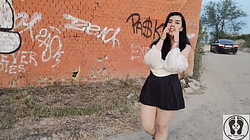 Nerdy girl gives car blowjob pov cum in mouth cum walking