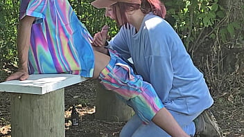 Pervy nerd caught by hot horny jogger she makes me fuck her in public