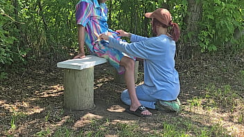 Pervy nerd caught by hot horny jogger she makes me fuck her in public