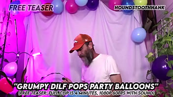 Grumpy dilf pops party balloons