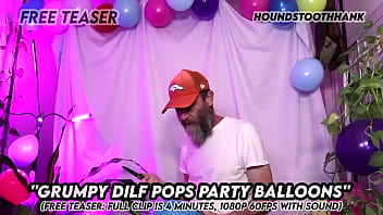 Grumpy dilf pops party balloons