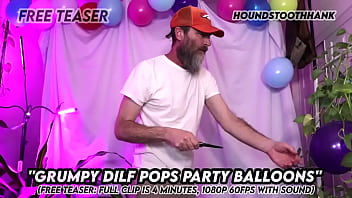 Grumpy dilf pops party balloons