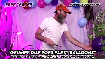 Grumpy dilf pops party balloons