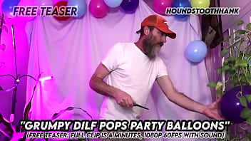 Grumpy dilf pops party balloons