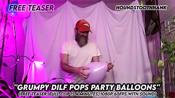Grumpy dilf pops party balloons