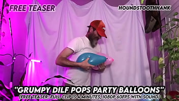 Grumpy dilf pops party balloons