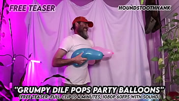 Grumpy dilf pops party balloons