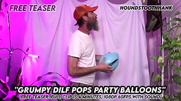 Grumpy dilf pops party balloons