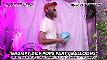 Grumpy dilf pops party balloons
