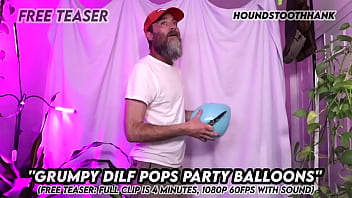 Grumpy dilf pops party balloons
